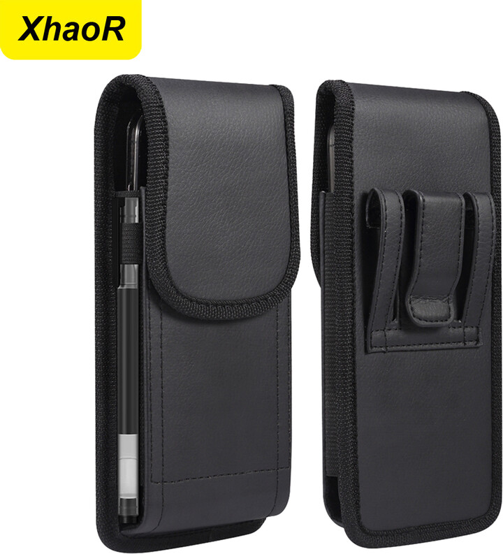 XhaoR Universal Leather Mobile Phone Waist Bag For iPhone 15 14 13 Pro Max Samsung Xiaomi Vertical Cell Phone Belt Clip Holster Pouch