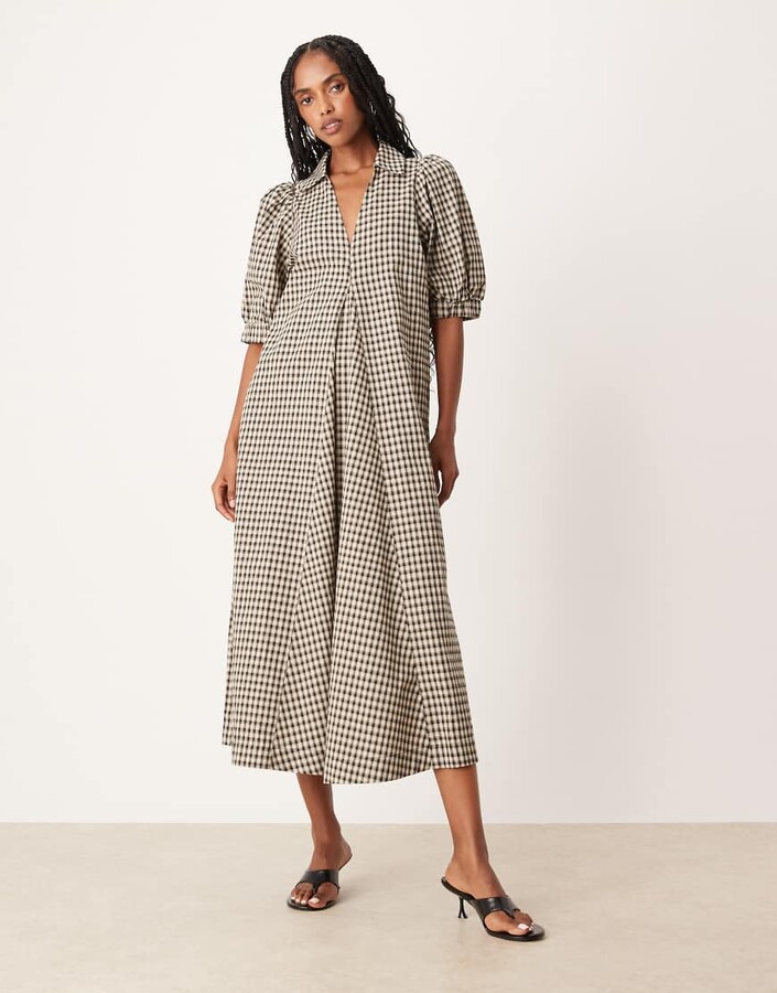 Y.A.S a-line plaid midi dress in black