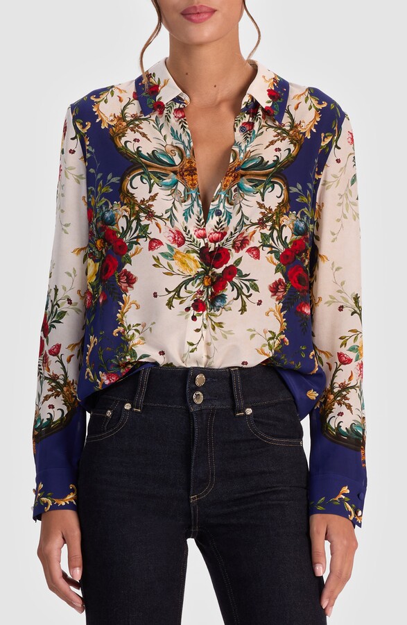 Alice + Olivia Willa Placed Floral Silk Top
