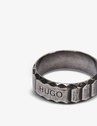 HUGO BOSS Distressed ridged stainless-steel ring - ShopStyle Jewelry