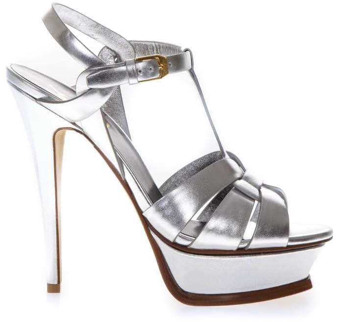 silver ysl heels