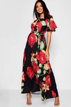 boohoo Large Floral Wrap Front Maxi Dress