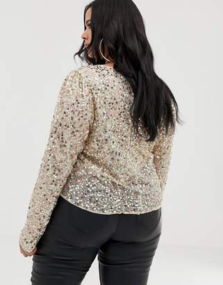 ASOS DESIGN Curve long sleeve top with sequin embellishment