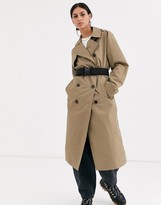 Thumbnail for your product : ASOS DESIGN seatbelt trench coat in stone