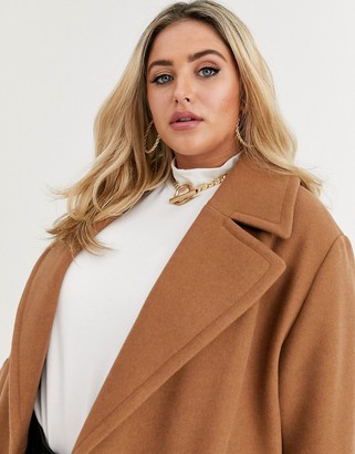 ASOS DESIGN Curve longline textured coat with mixed buttons in stone