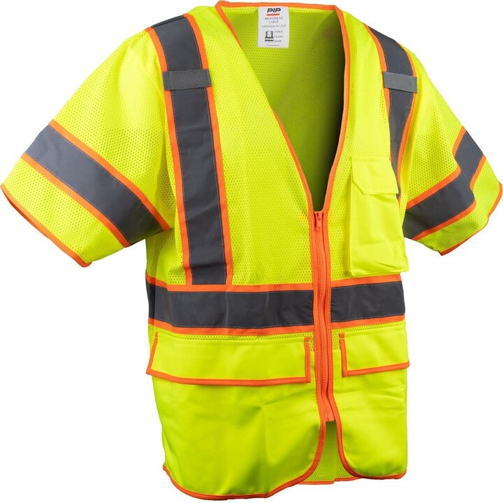 Pip Medium ANSI Type R Class 3 Self Extinguishing Hi-Vis Yellow Two-Tone Mesh Surveyors Vest