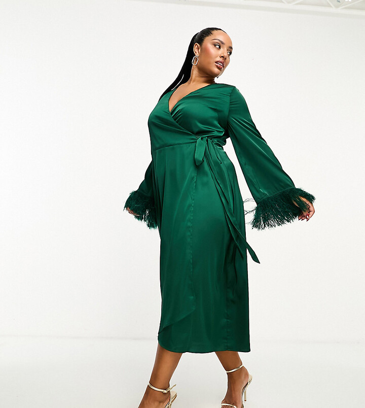 Tfnc Sequin Tfnc Velvet Midi Wrap Dress In Emerald TFNC Tall Slash