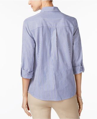 Charter Club Embroidered & Striped Cotton Shirt, Created for Macy's