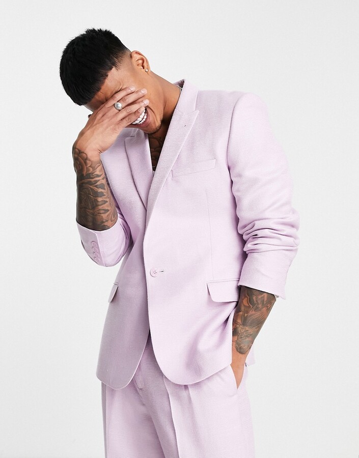 asos design slim suit jacket in lilac high shine shimmer