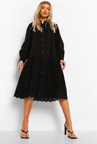 Thumbnail for your product : boohoo Dropped Waist Broderie Edge Cotton Midi Dress