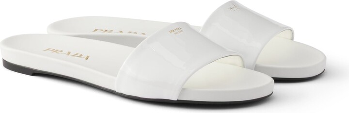 Prada Patent Leather Slides Woman White Size 355