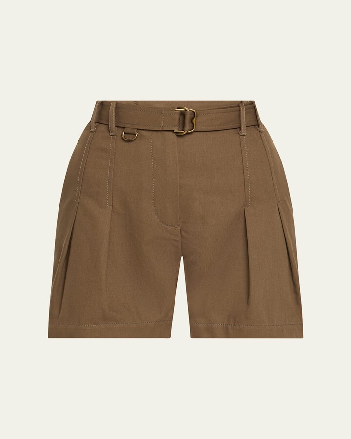 Double-Pleated Military Shorts With Belt