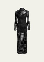 Cage Cutout Netted Turtleneck Maxi Dr 