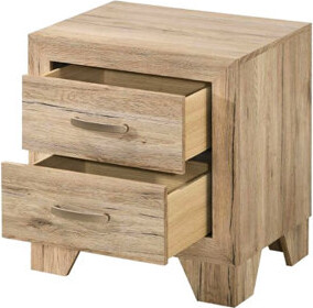 East Urban Home Bedroom 2 Drawers Nightstand In Natural Style - Particle Board  Metal Handle 100Mm Tapered Leg High Legs