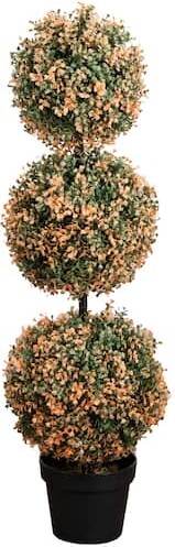 Nearly Natural 3Ft UV Resistant Autumn Triple Ball Boxwood Artificial Fall Topiary Tree W/ 30 Warm White LED Lights (Indoor/Outdoor)