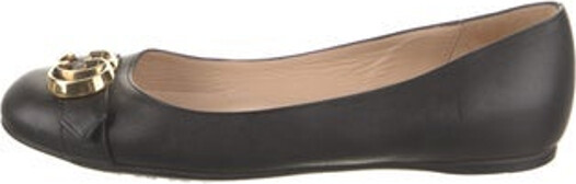 Gucci Leather Ballet Flats Black Double G Logo Round-Toes with Bow Accents Includes Box Designer