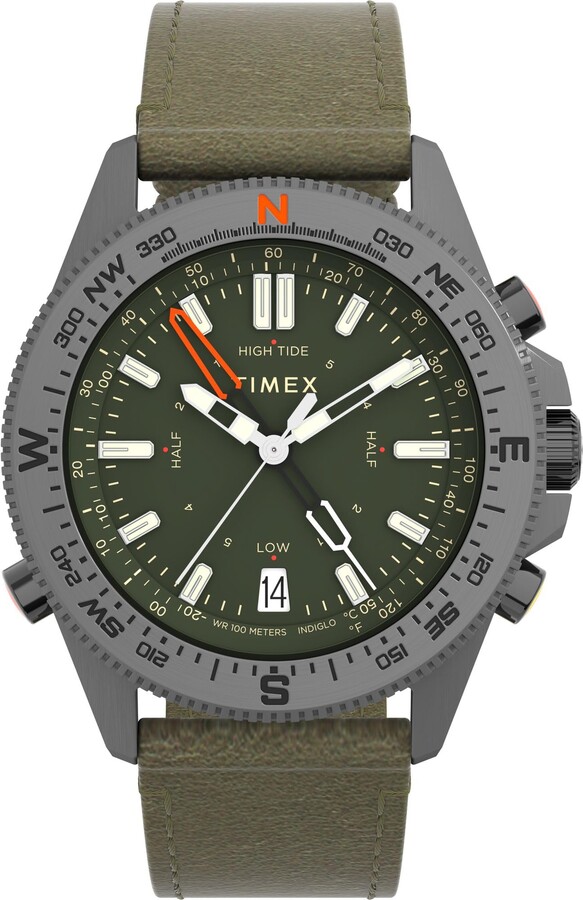 Timex Men's Expedition North Tide Temp Compass 43mm Watch - Brown Strap Green Dial Gunmetal Case