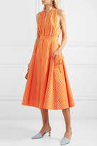 Thumbnail for your product : Sara Battaglia Striped Cotton-poplin Halterneck Midi Dress - Bright orange