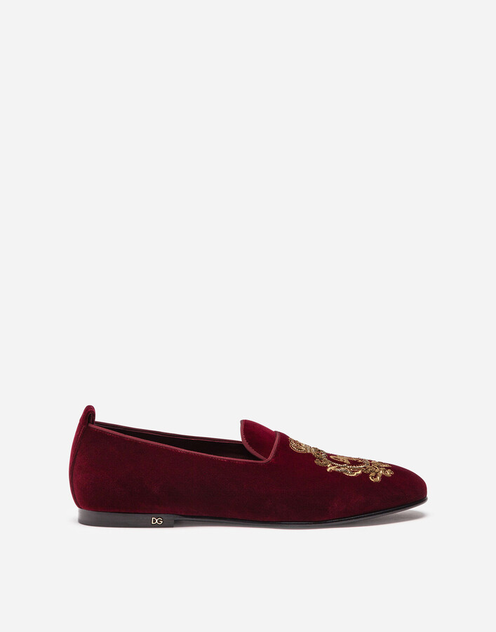 Dolce & Gabbana Velvet slippers with coat of arms embroidery - ShopStyle