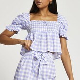 Thumbnail for your product : River Island Womens Purple gingham puff sleeve crop top