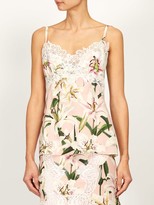 Thumbnail for your product : Dolce & Gabbana Lily-print Lace-trim Silk-charmeuse Cami Top - Pink Multi