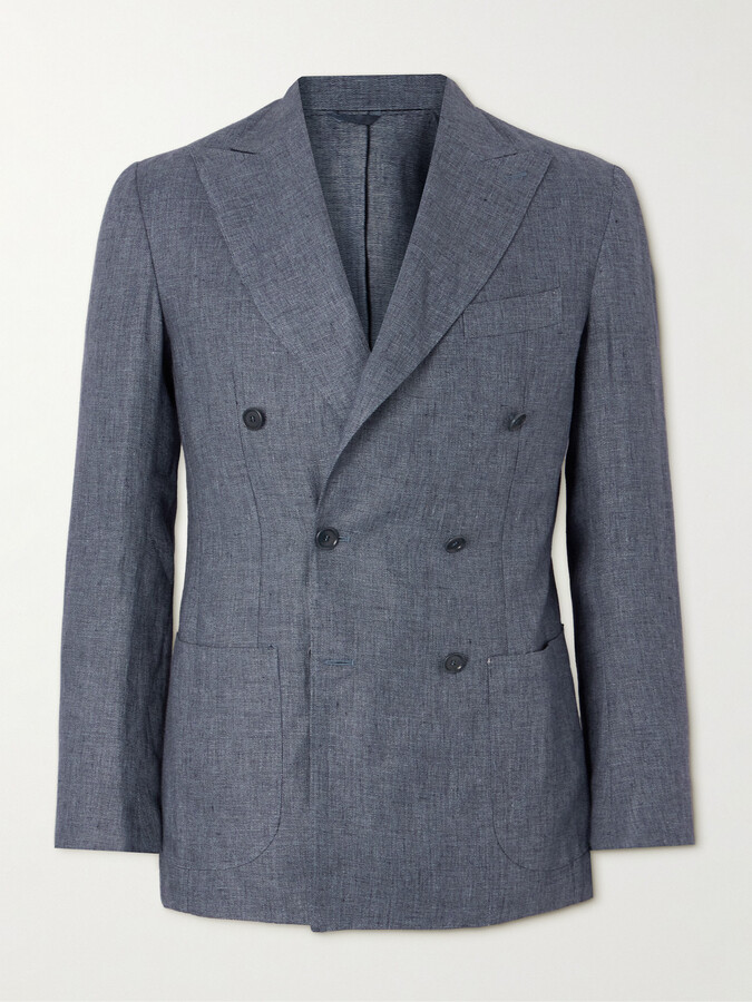 De Petrillo Slim-Fit Double-Breasted Linen Suit Jacket - ShopStyle