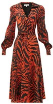 Thumbnail for your product : Borgo de Nor Nilla Zebra-print Silk Belted Midi Dress - Black Red