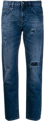 Philipp Plein Low Rise Distressed Straight Jeans