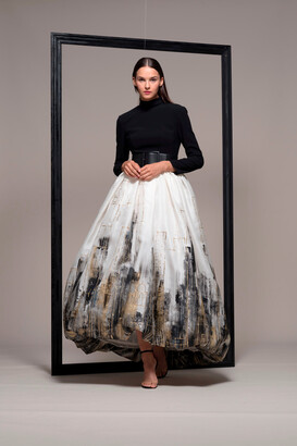 Isabel Sanchis Long Sleeve Belted Waist Evening Gown
