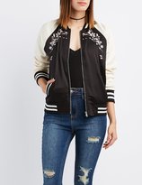 Thumbnail for your product : Charlotte Russe Satin Embroidered Bomber Jacket