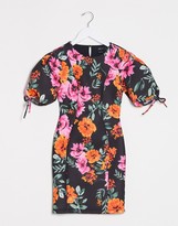 Thumbnail for your product : ASOS DESIGN open back puff sleeve bodycon mini dress in floral print