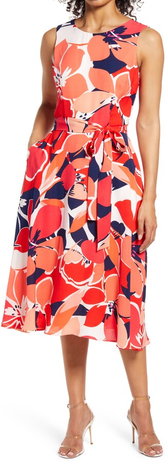 Donna Ricco Floral Belted Fit & Flare Midi Dress - ShopStyle