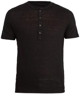 120% Lino Henley Linen T Shirt - Mens - Black