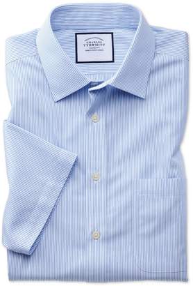 Slim Fit Non-Iron Bengal Stripe Short Sleeve Sky Cotton Dress Shirt Size 15/Short by Charles Tyrwhitt