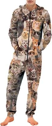 Morbuy Shop Unisex Cat Onesie Hoodie Morbuy Men?s Adult 3D Animal Print  Modern Jumpsuit Stylish Printed Zip Playsuit Hooded Autumn and Winter Warm  Pajama Plus Size Sleepwear Casual Wear (L - ShopStyle