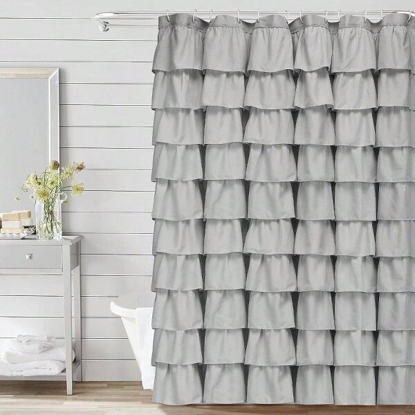 AI'MAGE GrayShowerCurtainRuffleFarmhouseBathroomCurtainWashable72x72InchLongSoftFabricCozyComfortableWaterproofGraystandard