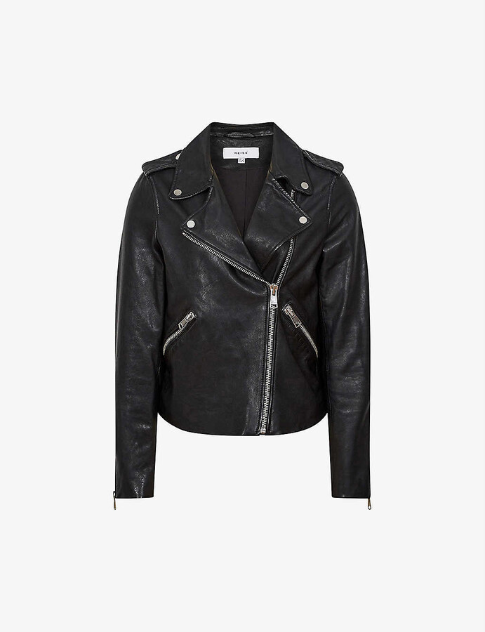 Reiss Gigi slim-fit leather biker jacket - ShopStyle