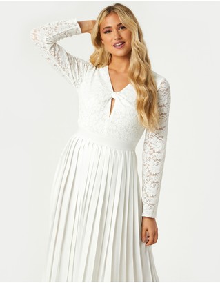 Little Mistress Fable White Lace Pleated Midaxi Dress