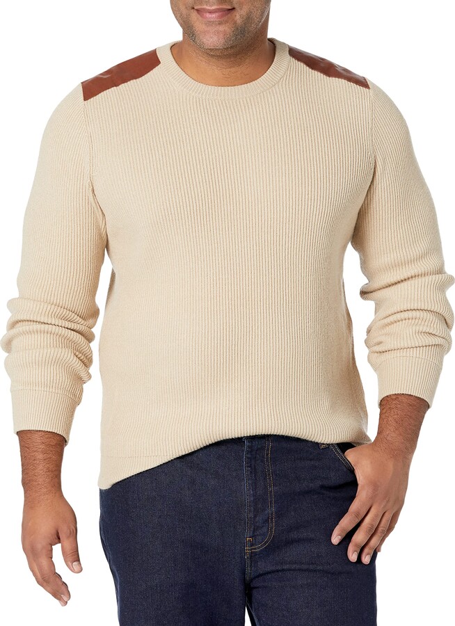 Andopa Men Knit Jumper Leather Basic Style Cable Knit Mock Neck weater