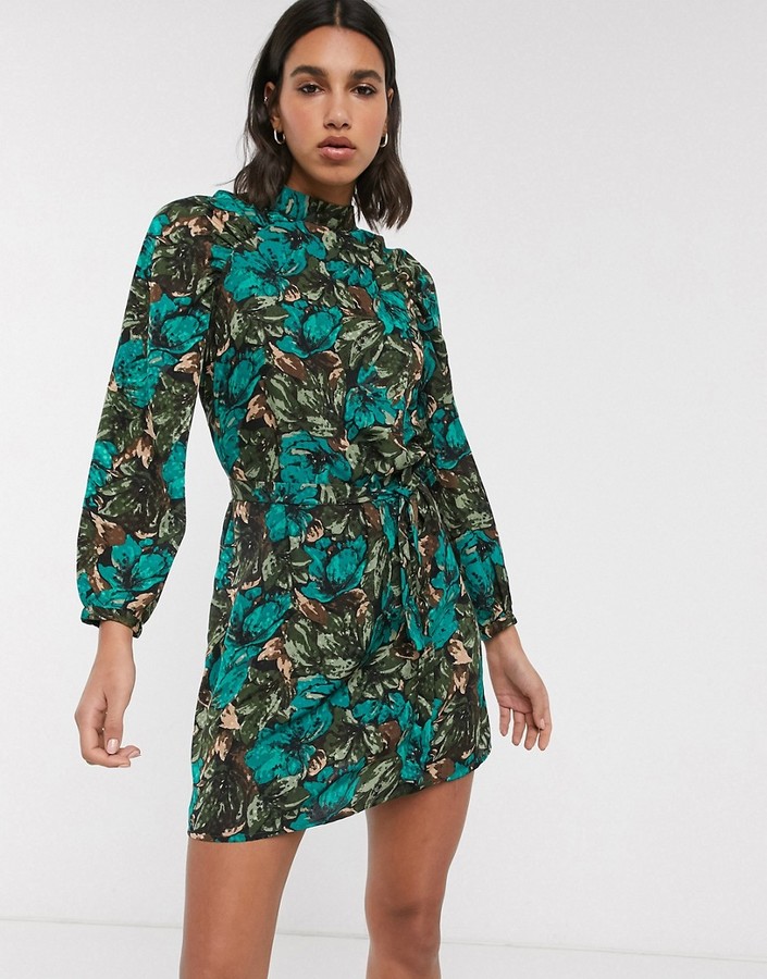 Vero Moda mini dress with pleat detail in floral print - ShopStyle