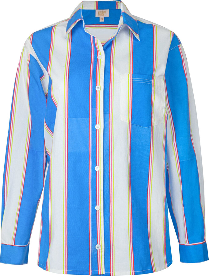Sunshine Tienda Blue / White Cabana Stripe Bermuda Button Down