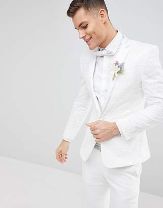 ASOS DESIGN Wedding Skinny Blazer With Cream Floral Embroidery