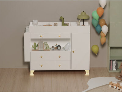 Latitude Run Changing Table Modern Dresser With Wide Table Top, 3Drawers, White Drawer Dresser