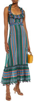 Thumbnail for your product : Zimmermann Ruffled Striped Cotton Halterneck Maxi Dress