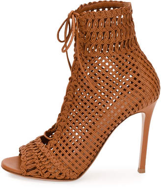 Gianvito Rossi Marnie Woven Leather 105mm Bootie, Almond