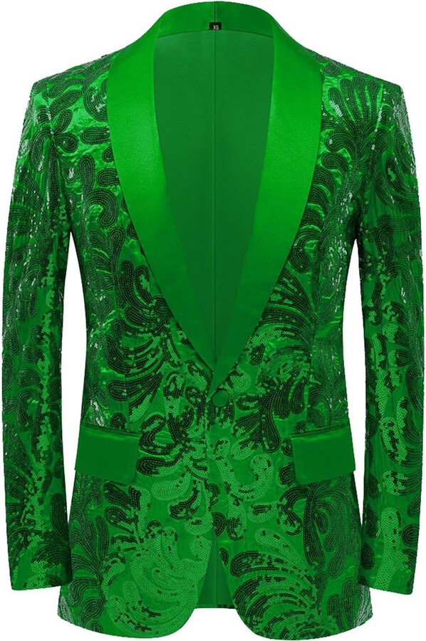 Green Sequin Suit Mens Sparkly Blazer Generic New Year's Gathering