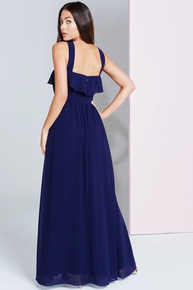 Little Mistress Navy Embellished Maxi Dress With Ruffle