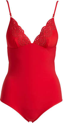 Broderie Anglaise One-Piece Swimsuit, Red
