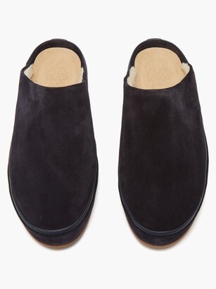 Mulo - Shearling-lined Suede Slippers - Navy