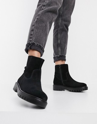 Rule London suede faux fur lined flat boots in black